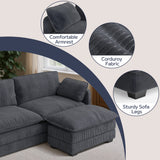 L Shaped Sofa Couch, Modular Comfy Chenille Deep Seat Sofa with Movable Ottoman for Living Room, Apartment, Dark Gray