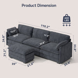 Asofer Sectional Couches for Living Room, L-Shaped Sofa Couch with Comfy Chenille, 3 Seat Sofa Set with Chaise for Apartment (Fabric, Grey)