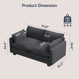 Asofer 69" Sofa Couch with 3 Pillows and Soft Armrests for Living room, Bedroom, Apartment, Dark Gray
