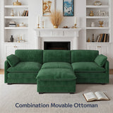 Asofer 110.2" L Shaped Sofa Couch, Modular Comfy Chenille Deep Seat Sofa with Movable Ottoman for Living Room, Apartment, Green