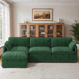L Shaped Sofa Couch, Modular Comfy Chenille Deep Seat Sofa with Movable Ottoman for Living Room, Apartment, Green