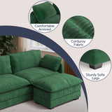 L Shaped Sofa Couch, Modular Comfy Chenille Deep Seat Sofa with Movable Ottoman for Living Room, Apartment, Green