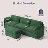 L Shaped Sofa Couch, Modular Comfy Chenille Deep Seat Sofa with Movable Ottoman for Living Room, Apartment, Green