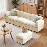 Asofer 110.2" L Shaped Sofa Couch, Modular Comfy Chenille Deep Seat Sofa with Movable Ottoman for Living Room, Apartment, Beige