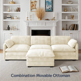 L Shaped Sofa Couch, Modular Comfy Chenille Deep Seat Sofa with Movable Ottoman for Living Room, Apartment, Beige