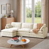 L Shaped Sofa Couch, Modular Comfy Chenille Deep Seat Sofa with Movable Ottoman for Living Room, Apartment, Beige