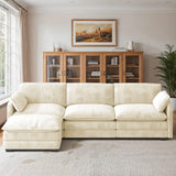 L Shaped Sofa Couch, Modular Comfy Chenille Deep Seat Sofa with Movable Ottoman for Living Room, Apartment, Beige