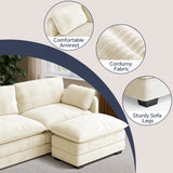 L Shaped Sofa Couch, Modular Comfy Chenille Deep Seat Sofa with Movable Ottoman for Living Room, Apartment, Beige