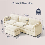 L Shaped Sofa Couch, Modular Comfy Chenille Deep Seat Sofa with Movable Ottoman for Living Room, Apartment, Beige