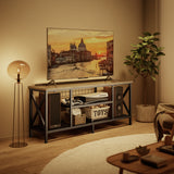 Asofer 59.8"L Metal TV Stand for TVs up to 65" with Open Storage Shelves for Living Room, Grey