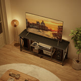Asofer Industrial TV Stand for TVs up to 65" with 2 Open Storage Shelves and Metal Frame, Black