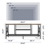 Asofer Industrial TV Stand for TVs up to 65" with 2 Open Storage Shelves and Metal Frame, Retro
