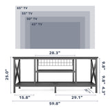 Asofer Industrial TV Stand for TVs up to 65" with 2 Open Storage Shelves and Metal Frame, Black