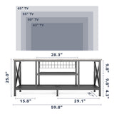 Asofer 59.8" Industrial TV Stand, Metal Frame, Sofa Table for Living Room, Bedroom, Office，Grey