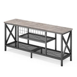 Asofer 59.8"L Metal TV Stand for TVs up to 65" with Open Storage Shelves for Living Room, Grey