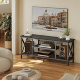 Asofer Industrial TV Stand for TVs up to 65" with 2 Open Storage Shelves and Metal Frame, Black