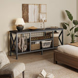 Asofer Industrial TV Stand for TVs up to 65" with 2 Open Storage Shelves and Metal Frame, Black