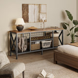 Asofer Industrial TV Stand for TVs up to 65" with 2 Open Storage Shelves and Metal Frame, Retro