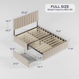 Asofer Full Bed Frames with 4 Storage Drawers on Wheels,Beige Headboard Adjustable, Wood Slats, Fits 6" to 12" Mattress