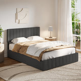 Asofer Queen Bed Frames with 4 Storage Drawers on Wheels, Upholstered Headboard Adjustable, Wood Slats