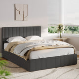 Asofer Queen Size Bed Frame with 4 Storage Drawer on Wheels, Upholstered Headboard Adjustable, for Home Bedroom