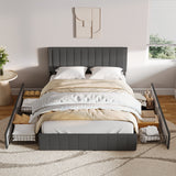 Asofer Queen Size Bed Frame with 4 Storage Drawer on Wheels, Upholstered Headboard Adjustable, for Home Bedroom