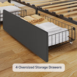 Asofer Full Size Storage Bed Frame w/4 Wheels, Adjustable Headboard & Wood Slats, Dark Gray
