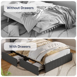 Asofer Full Size Storage Bed Frame w/4 Wheels, Adjustable Headboard & Wood Slats, Dark Gray