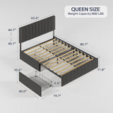 Asofer Queen Size Bed Frame with 4 Storage Drawer on Wheels, Upholstered Headboard Adjustable, for Home Bedroom
