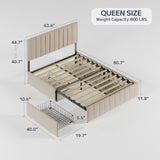 Asofer Queen Bed Frames with 4 Storage Drawers on Wheels, Upholstered Headboard Adjustable, Wood Slats