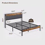 Asofer Full Bed Frame with Upholstered Headboard Storage, No Box Spring Needed Easy Assembly, Noise-free, Dark Grey