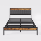 Asofer 11" High Metal Slats Bed Frame with Wood Storage Headboard, No Noise, Queen, Dark Gray