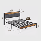 Queen Bed Frame, Metal Bed Frame with Storage Headboard, Sturdy and Stable, All-Metal Support, Noise Free - Dark Gray Headboard