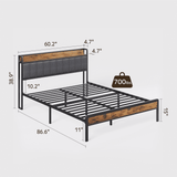 Asofer 11" High Metal Slats Bed Frame with Wood Storage Headboard, No Noise, Queen, Dark Gray