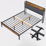 Asofer King Bed Frame with Storage Headboard, Metal Platform, Dark Gray