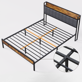 Queen Bed Frame, Metal Bed Frame with Storage Headboard, Sturdy and Stable, All-Metal Support, Noise Free - Dark Gray Headboard