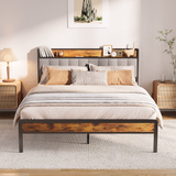 Queen Bed Frame, Metal Bed Frame with Storage Headboard, Sturdy and Stable, All-Metal Support, Noise Free - Light Gray Headboard