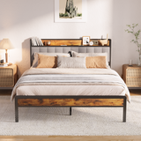 Asofer Full Size Platform Bed Frame with Storage Headboard, Solid Steel Slats Support Mattress,Light Gray