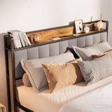 Queen Bed Frame, Metal Bed Frame with Storage Headboard, Sturdy and Stable, All-Metal Support, Noise Free - Light Gray Headboard