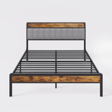 Asofer Full Size Platform Bed Frame with Storage Headboard, Solid Steel Slats Support Mattress,Light Gray