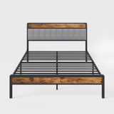 Asofer Queen Size Platform Bed Frame, Black Steel Slats Support Mattress, for Bedroom, Light Gray