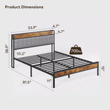 Asofer Full Size Platform Bed Frame with Storage Headboard, Solid Steel Slats Support Mattress,Light Gray