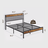 Queen Bed Frame, Metal Bed Frame with Storage Headboard, Sturdy and Stable, All-Metal Support, Noise Free - Light Gray Headboard