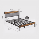 Asofer Queen Size Platform Bed Frame, Black Steel Slats Support Mattress, for Bedroom, Light Gray