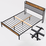 Asofer Queen Size Platform Bed Frame, Black Steel Slats Support Mattress, for Bedroom, Light Gray