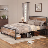 Asofer Queen Size Bed Frame with Wooden Headboard for Bedroom, 800lbs, Large Under Bed Storage, Grey