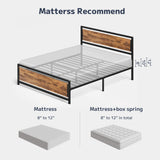 Asofer Queen Bed Frame with Wooden Headboard and Footboard & Metal Slat, Adapted 8"-12" Mattresses, Retro