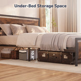 Asofer Queen Bed Frame with Wooden Headboard and Footboard & Metal Slat, Adapted 8"-12" Mattresses, Retro