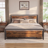 Asofer Queen Bed Frame with Wooden Headboard and Footboard & Metal Slat, Adapted 8"-12" Mattresses, Retro