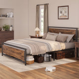 Asofer Queen Bed Frame with Wooden Headboard and Footboard & Metal Slat, Adapted 8"-12" Mattresses, Retro